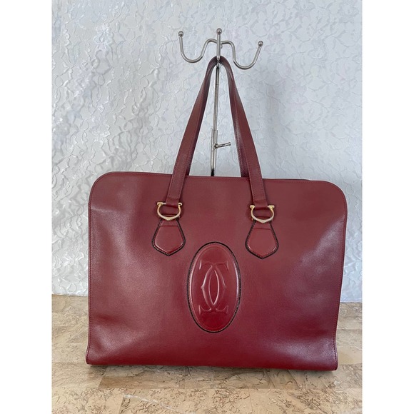 Cartier Handbags - Le Must de Cartier Vintage Large Original Bag tote shoulder bag Burgundy Leather
